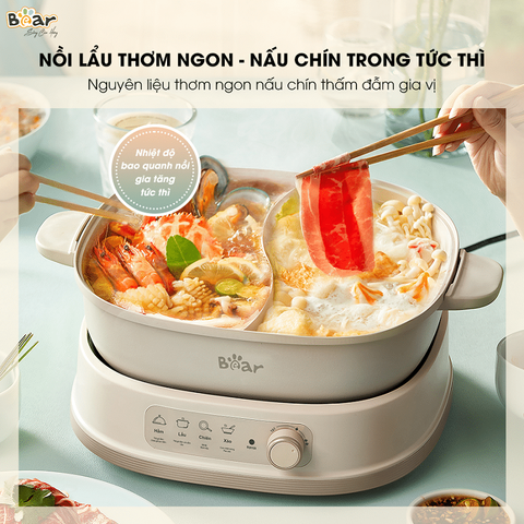 Nồi Lẩu Điện 2 Ngăn Bear SB-NL60U (6L) - Dung Tích 6L cho 4-8 Người, Chống Dính, Nấu Nhanh, Tiện Lợi