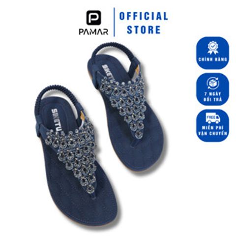 Giày Sandal Nữ Đế Bằng Siketu 2024 - Thời Trang Hoa Viền Đính Đá, Quai Hậu Co Giãn Dễ Di Chuyển, Đi Học, Đi Làm, Đi Chơi