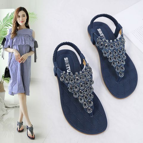 Giày Sandal Nữ Đế Bằng Siketu 2024 - Thời Trang Hoa Viền Đính Đá, Quai Hậu Co Giãn Dễ Di Chuyển, Đi Học, Đi Làm, Đi Chơi