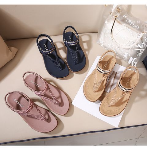 Giày Sandal Nữ Siketu, Dép Xỏ Ngón Quai Hậu Đế Bệt, Đế Cao 3cm Thời Trang Đi Học, Đi Làm, Đi Chơi - Màu Xanh Đậm, Hồng Tím