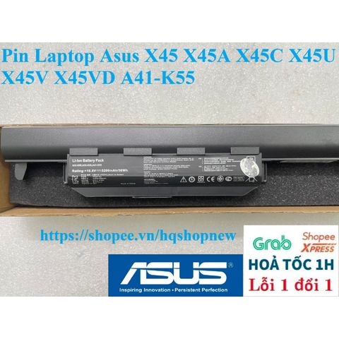Pin Laptop Chính Hãng Asus X45/X45A/X45C/X45U/X45V/X45VD A41-K55 - 6 Cell Đen, Bảo Hành Đổi Mới 100%