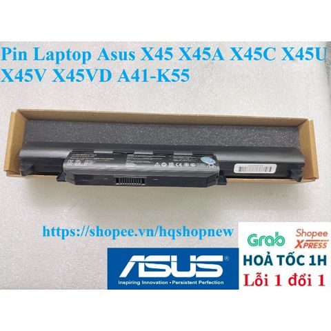 Pin Laptop Chính Hãng Asus X45/X45A/X45C/X45U/X45V/X45VD A41-K55 - 6 Cell Đen, Bảo Hành Đổi Mới 100%