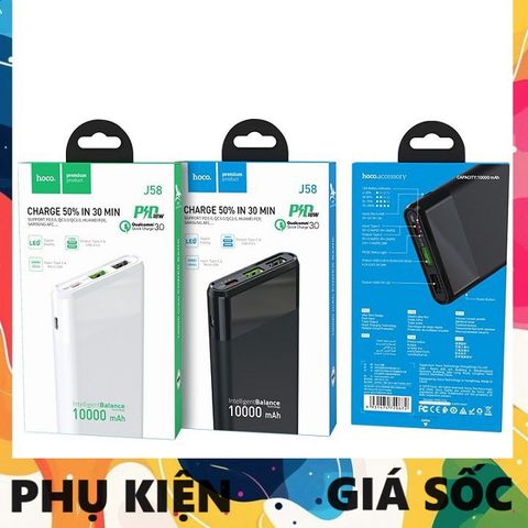 Pin Sạc Dự Phòng HOCO J58 10000mAh - Sạc Nhanh PD QC 3.0 18W, Dung Lượng Cao, Đèn LED Hiển Thị Năng Lượng, Chính Hãng