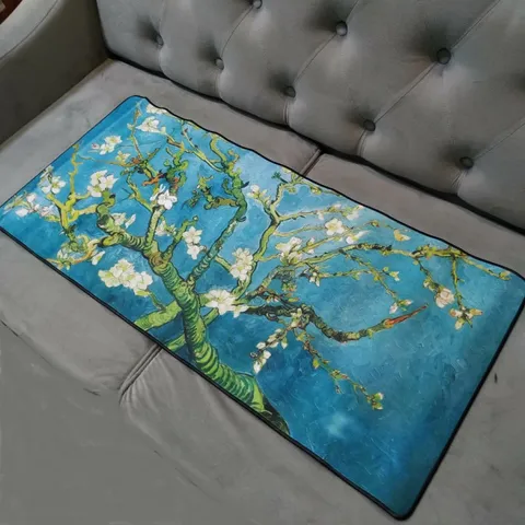 Miếng Lót Chuột Chống Nước [Hoa Đào Xanh] Cỡ Lớn 90x40cm - Bàn Di Chuột Dày Dạn 3mm, Chuyên Game Thao Tác Nhanh Chóng