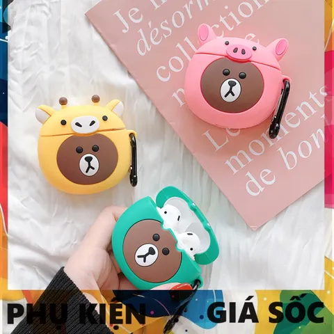 Vỏ Bọc AirPods Gấu Nâu - Case Silicon Dẻo Cute Cho Hộp Sạc Tai Nghe AirPods 1 2 - Phụ Kiện Độc Đáo