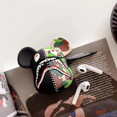 Vỏ Bọc Airpods Pro Silicon Mềm Hình Mặt Gấu BAPE - Phụ Kiện Tai Nghe Không Dây Cho Airpods 1 2 PRO