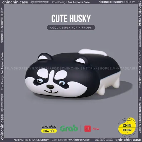 Vỏ Bọc AirPods Chó Husky Nằm Bằng Silicon Mềm - Phụ Kiện Tai Nghe AirPods 1 2 PRO Chất Lượng Cao