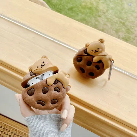 Vỏ Bọc AirPods Gấu Nâu Bánh Quy - Case Silicon Dẻo Chất Lượng cho Tai Nghe AirPods 1 2 - Phụ Kiện Siêu Cute