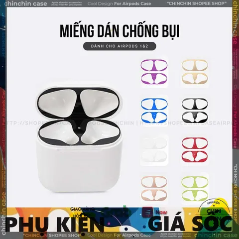 Miếng Dán Kim Loại Chống Bám Bẩn Bảo Vệ AirPods 1 2 Pro - Phụ Kiện Chống Bụi Kim Loại Chất Lượng Cao