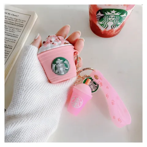 Vỏ Bọc AirPods Silicon Dẻo Hình Cốc Kem Starbuck Hồng - Phụ Kiện Tai Nghe AirPods 1 2 Pro Siêu Cute