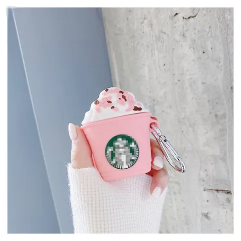 Vỏ Bọc AirPods Silicon Dẻo Hình Cốc Kem Starbuck Hồng - Phụ Kiện Tai Nghe AirPods 1 2 Pro Siêu Cute