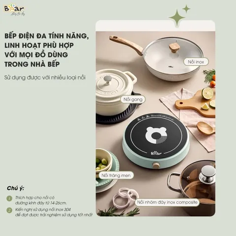 Bếp Từ Bear SB-BT21W - Công Suất 2100W, 8 Mức Nhiệt Linh Hoạt, Thiết Kế Gọn Nhẹ - Giải Pháp Nấu Ăn Tiện Lợi Cho Gia Đình