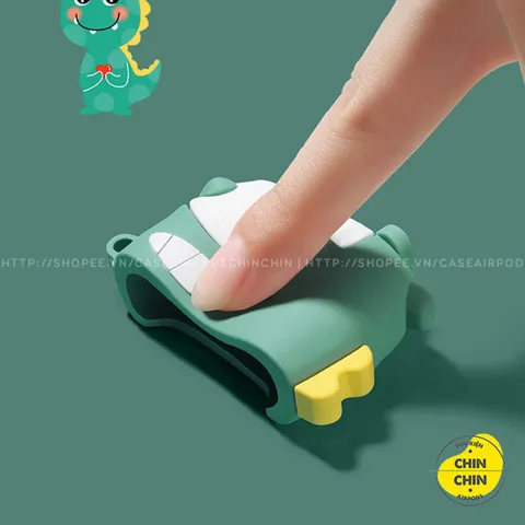 Vỏ Bọc AirPods Khủng Long Bờm Vàng - Silicon Dẻo Siêu Cute Cho Hộp Sạc AirPods 1 2, Tặng Kèm Móc Đeo