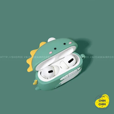 Vỏ Bọc AirPods Khủng Long Bờm Vàng - Silicon Dẻo Siêu Cute Cho Hộp Sạc AirPods 1 2, Tặng Kèm Móc Đeo