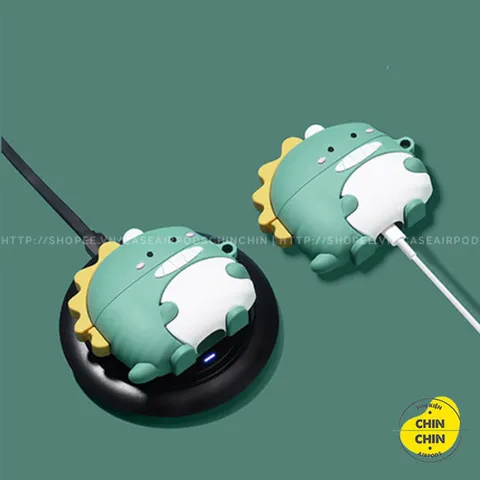 Vỏ Bọc AirPods Khủng Long Bờm Vàng - Silicon Dẻo Siêu Cute Cho Hộp Sạc AirPods 1 2, Tặng Kèm Móc Đeo