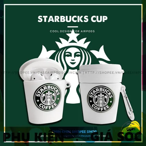 Vỏ Bọc Airpods Silicon Dẻo - Phụ Kiện Tai Nghe AirPods 1 2 Cốc STARBUCK Siêu Cute kèm Móc Đeo