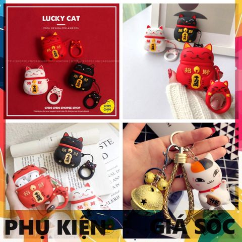 Móc Khóa Mèo Thần Tài Siêu Chất - Phụ Kiện Dễ Thương Treo Vỏ Case Airpod 1 2 PRO - Thiết Kế Nhỏ Nhắn, Silicon Mềm mại