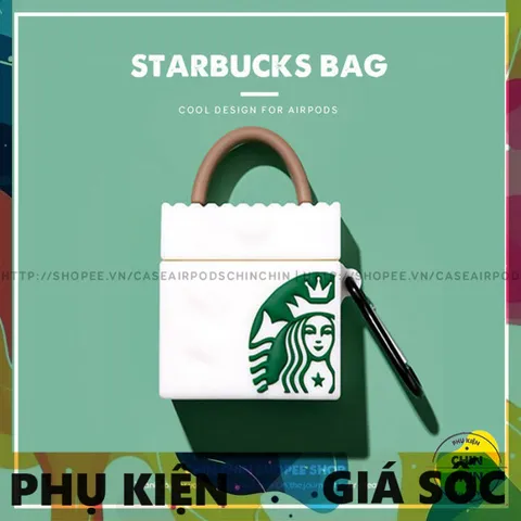 Vỏ Bọc Tai Nghe AirPods Silicon Dẻo Túi Xách STARBUCK Cho Hộp Sạc AirPods Pro 1 2 - Phụ Kiện Siêu Cute, Tặng Móc Đeo