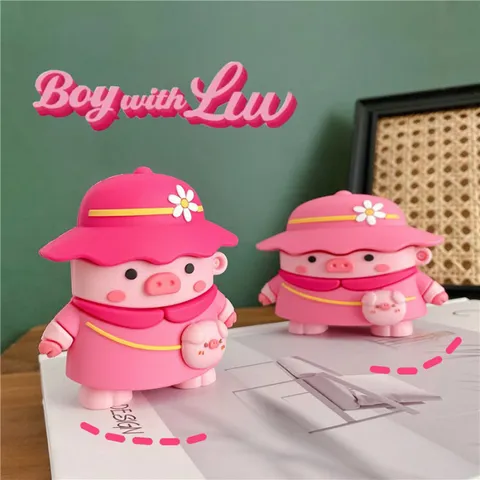 Vỏ Bọc AirPods Silicone Dẻo Hình Heo Con Mũ Hồng - Phụ Kiện Tai Nghe AirPods 1 2 Siêu Cute, Đẳng Cấp và Đáng Yêu