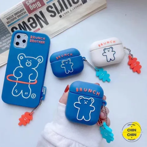 Vỏ Bọc AirPods Gấu Bear Brunch Brother - Phụ Kiện Silicon Dẻo Siêu Cute Cho Hộp Sạc Tai Nghe AirPods 1 2 PRO