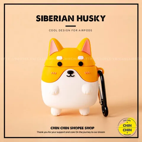 Vỏ Bọc Airpods Silicon Dễ Thương Hình Chó Shiba - Phụ Kiện Hộp Sạc Tai Nghe AirPods 1 2, Chất Liệu Dẻo Bền Bỉ