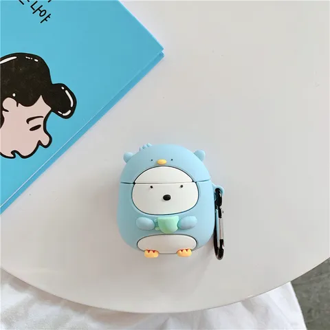 Vỏ Bọc Airpods Chim Cánh Cụt Xanh - Phụ Kiện Bằng Silicon Dẻo Cho Hộp Sạc Tai Nghe AirPods 1 2 PRO