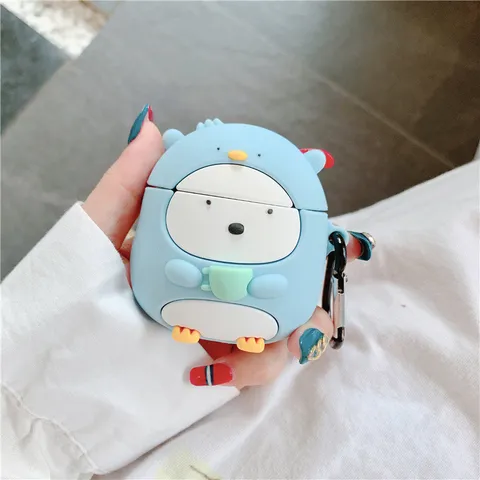Vỏ Bọc Airpods Chim Cánh Cụt Xanh - Phụ Kiện Bằng Silicon Dẻo Cho Hộp Sạc Tai Nghe AirPods 1 2 PRO
