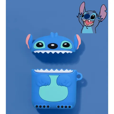 Vỏ Bọc AirPods Silicon Cute Stitch Xanh - Phụ Kiện Chính Hãng Cho Tai Nghe AirPods 1 2 PRO, Chất Liệu Mềm Dẻo