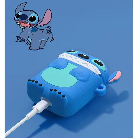 Vỏ Bọc AirPods Silicon Cute Stitch Xanh - Phụ Kiện Chính Hãng Cho Tai Nghe AirPods 1 2 PRO, Chất Liệu Mềm Dẻo