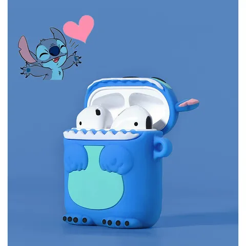 Vỏ Bọc AirPods Silicon Cute Stitch Xanh - Phụ Kiện Chính Hãng Cho Tai Nghe AirPods 1 2 PRO, Chất Liệu Mềm Dẻo