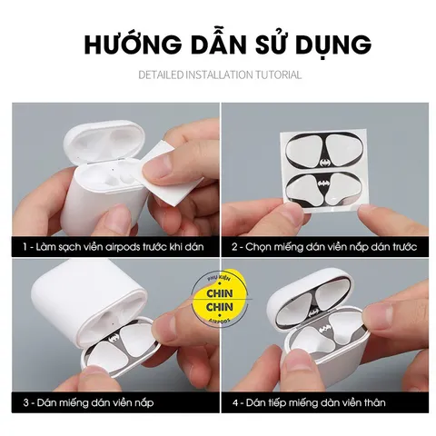 Vỏ Case Trong Suốt và Miếng Dán Nam Châm Chống Bụi Cho Airpods 1 2 - Phụ Kiện Đen Siêu Đẹp Bảo Vệ Tai Nghe