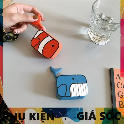 Vỏ Bọc Airpods Silicon Dẻo - Case Airpod Cá Nemo / Cá Voi Chất Lượng Cho AirPods 1 2 - Phụ Kiện Siêu Cute