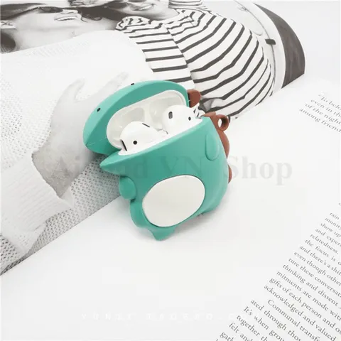 Vỏ Bọc Airpods Khủng Long Mắt Hí Lưng Nâu - Case Silicone Dẻo Cho Hộp Sạc Tai Nghe AirPods 1 2 - Phụ Kiện Siêu Cute