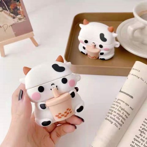 Vỏ Bọc Tai Nghe AirPods 1 2 PRO Bò Sữa Cầm Trà Sữa - Bao Silicon Chất Lượng, Phụ Kiện Đáng Yêu cho Hộp Sạc AirPods