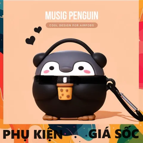 Vỏ Bọc Tai Nghe AirPods Chim Cánh Cụt Trà Sữa Cute - Silicon Dẻo Bảo Vệ Hộp Sạc AirPods 1 2 Chất Lượng Cao