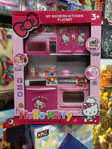 Chọn ngẫu nhiên mã 8921 đồ chơi nhập vai bộ tủ bếp 2 ngăn có đèn và âm thanh Hello Kitty, đồ chơi nấu ăn