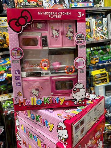 Chọn ngẫu nhiên mã 8921 đồ chơi nhập vai bộ tủ bếp 2 ngăn có đèn và âm thanh Hello Kitty, đồ chơi nấu ăn