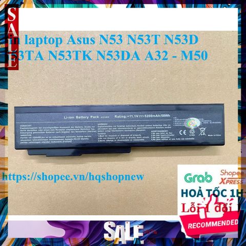 Pin Laptop Asus N53/N53T/N53D/N53TA/N53TK/N53DA A32 - M50 6 Cell Đen, Sản Phẩm Mới 100% với Bảo Hành Chính Hãng