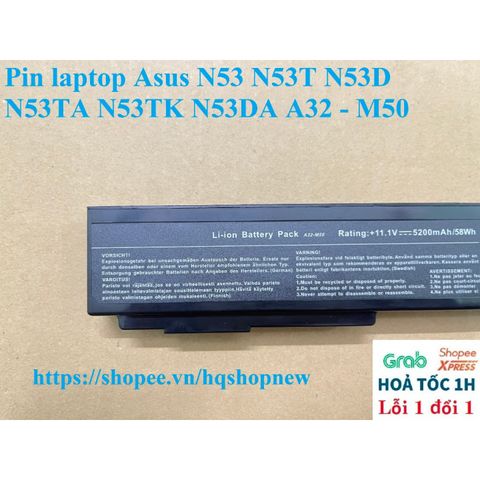 Pin Laptop Asus N53/N53T/N53D/N53TA/N53TK/N53DA A32 - M50 6 Cell Đen, Sản Phẩm Mới 100% với Bảo Hành Chính Hãng