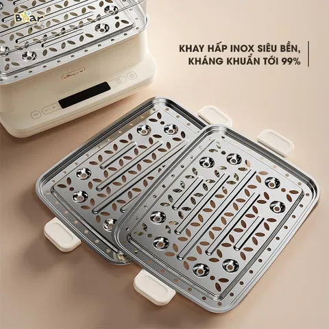 Nồi Hấp Điện Đa Năng Bear SB-NH12L (12L) - 6 Chế Độ Hấp, Kháng Khuẩn 99.9%, Dung Tích 12L, Phù Hợp Mọi Thực Phẩm