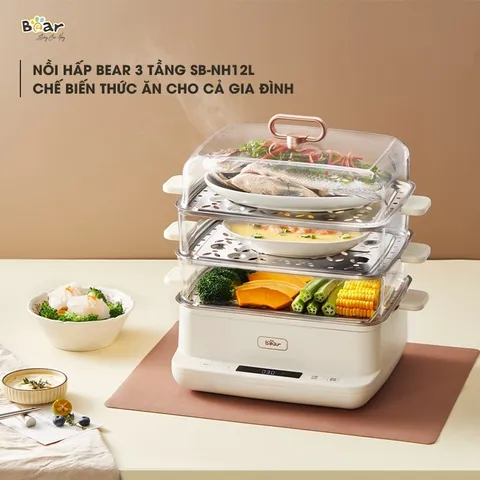 Nồi Hấp Điện Đa Năng Bear SB-NH12L (12L) - 6 Chế Độ Hấp, Kháng Khuẩn 99.9%, Dung Tích 12L, Phù Hợp Mọi Thực Phẩm