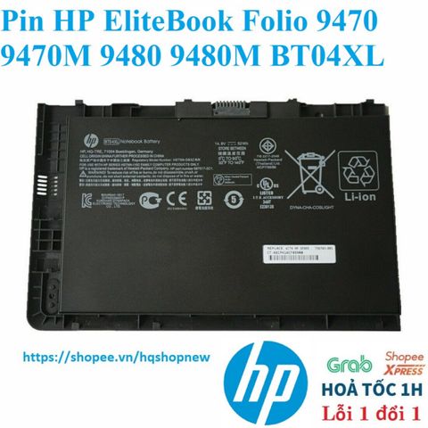 Pin Laptop Chính Hãng HP EliteBook Folio 9470 9470M 9480 9480M BT04XL - 100% Mới, Bảo Hành Đổi Mới 100%