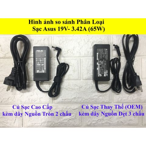 Sạc Laptop Chính Hãng Asus K42, X42, K43e, K53e, X44h, X401A - 65W, 19V, Chân To 5.5mm - Bảo Hành 12 Tháng
