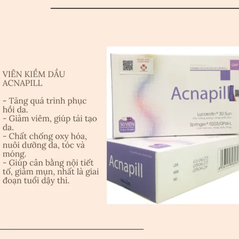 Viên Uống Acnapill Hỗ Trợ Giảm Mụn Trứng Cá, Kiềm Dầu - Dành Cho Da Dầu, Hỗ Trợ Làm Sạch Da, Giảm Viêm - Hộp 30 Viên