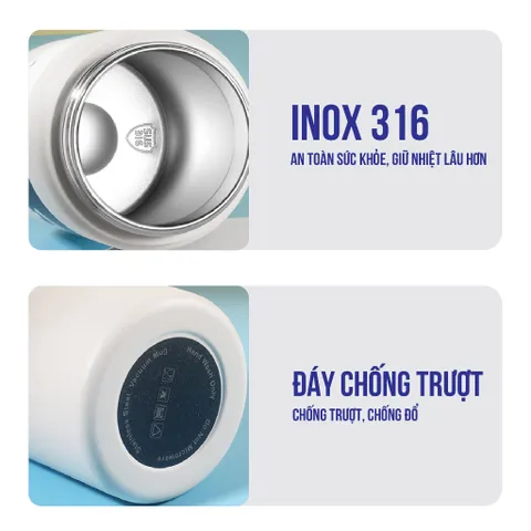 Bình Giữ Nhiệt Inox 316 Chính Hãng 1000ML - Chống Rò Rỉ, Có Ống Hút Tiện Lợi, Phong Cách Sang Trọng, Dùng Cho Học Sinh, Văn Phòng