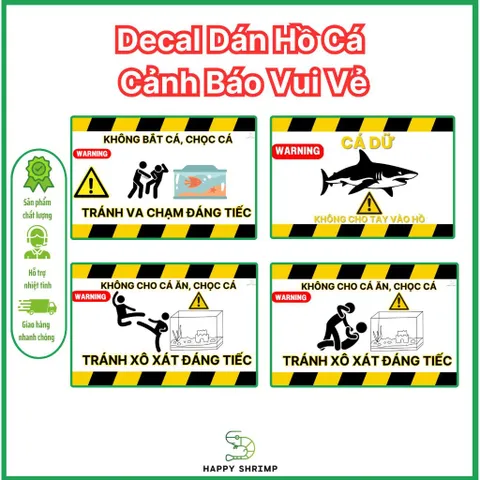 Decal Dán Hồ Cá Cảnh Báo Vui Vẻ 2x3 Inch - Miếng Dán Chống Nước Trang Trí Bể Cá Kiểu Dễ Thương, Chống Bay Màu, Dễ Sử Dụng