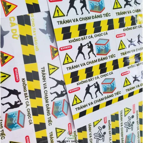 Decal Dán Hồ Cá Cảnh Báo Vui Vẻ 2x3 Inch - Miếng Dán Chống Nước Trang Trí Bể Cá Kiểu Dễ Thương, Chống Bay Màu, Dễ Sử Dụng