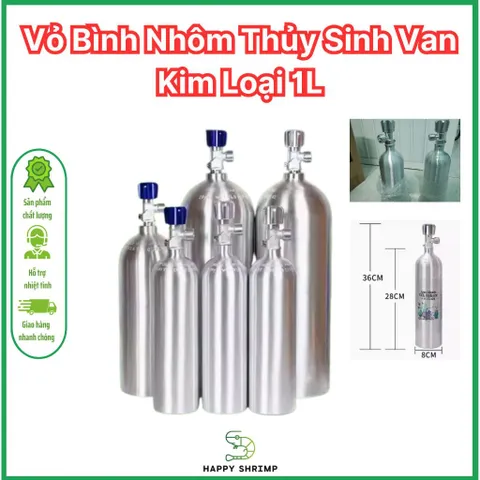 Vỏ Bình Nhôm C02 Thủy Sinh 1L Kèm Van Kim Loại - Bình Chứa CO2 Đài Loan Chất Lượng Cao Cho Thú Cưng