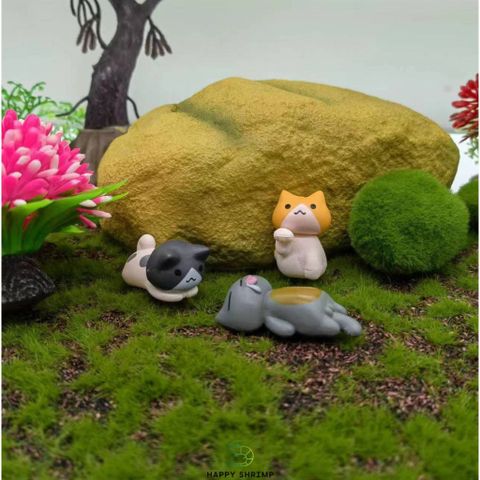 Bộ Trang Trí Hồ Cá 6 Chú Mèo Dễ Thương - Mèo Chibi Resin Trang Trí Bể Cá Tiểu Cảnh, Cute và An Toàn Cho Thủy Sinh