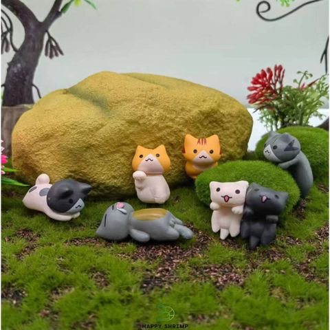 Bộ Trang Trí Hồ Cá 6 Chú Mèo Dễ Thương - Mèo Chibi Resin Trang Trí Bể Cá Tiểu Cảnh, Cute và An Toàn Cho Thủy Sinh